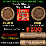 Lincoln Wheat Cent 1c Mixed Roll Orig Brandt McDonalds Wrapper, 1919-d end, 1903 Indian other end