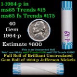 BU Shotgun Jefferson 5c roll, 1964-p 40 pcs Bank $2 Nickel Wrapper OBW