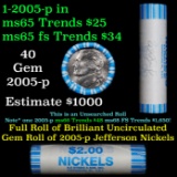 BU Shotgun Jefferson 5c roll, 2002-p 40 pcs N.F. String & Son $2 Nickel Wrapper OBW