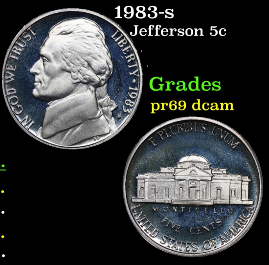 Proof 1983-s Jefferson Nickel 5c Grades GEM++ Proof Deep Cameo