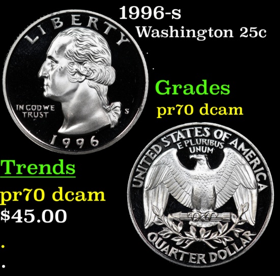 Proof 1996-s Washington Quarter 25c Grades GEM++ Proof Deep Cameo