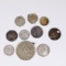 Group of 10 Coins, 3x 1/4 Bolivar, 2x Sixpence, 500 Lire, 2x Threepence, 2 Fiorint