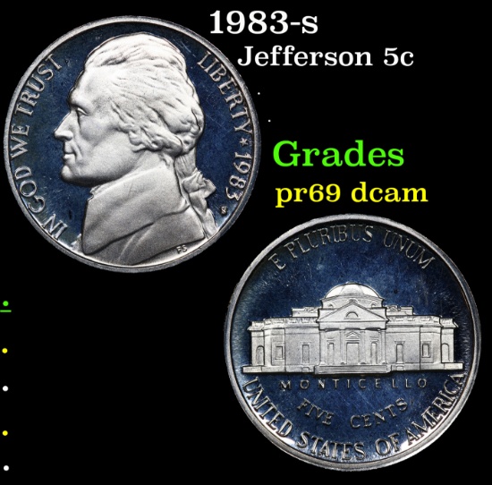 Proof 1983-s Jefferson Nickel 5c Grades GEM++ Proof Deep Cameo