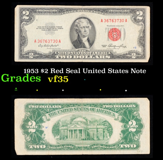 1953 $2 Red Seal United States Note Grades vf++