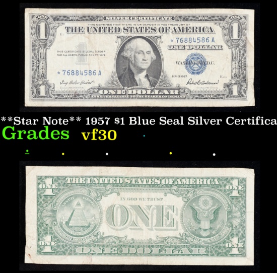 **Star Note** 1957 $1 Blue Seal Silver Certificate Grades vf++