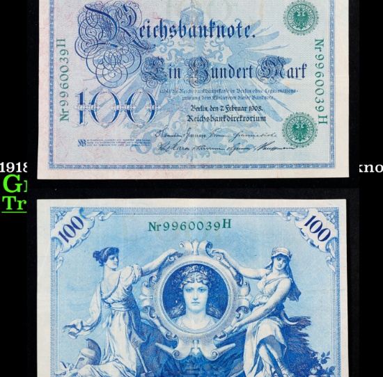 1908 (1918-1922 Reissue) Germany 100 Marks Banknote P# 34 Grades vf++