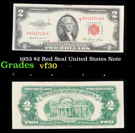 1953 $2 Red Seal United States Note Grades vf++