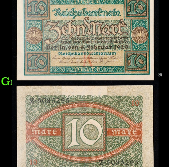 1920 Germany 10 Marks Banknote P# 67a Grades Choice AU