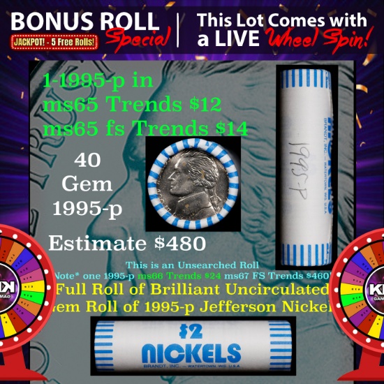 1-5 FREE BU Nickel rolls with win of this 1995-p 40 pcs Brandt $2 Nickel Wrapper
