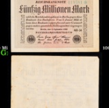 1923 Weimar Germany 50 Million Marks Hyperinflation Banknote P# 109d, Watermark G/D in Stars Grades