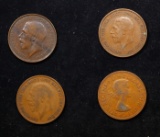 Group of 4 Coins, Great Britain Pennies, 1912, 1927, 1936, 1961 .