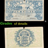 1942 Denmark 5 Kroner Banknote P# 30h Grades xf details