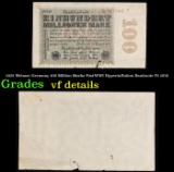 1923 Weimar Germany 100 Million Marks Post-WWI Hyperinflation Banknote P# 107d Grades vf details