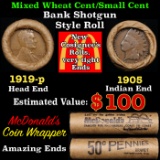 Small Cent Mixed Roll Orig Brandt McDonalds Wrapper, 1919-p Lincoln Wheat end, 1905 Indian other end