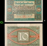 1920 Germany 10 Marks Banknote P# 67a Grades Choice AU