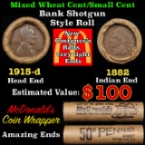Small Cent Mixed Roll Orig Brandt McDonalds Wrapper, 1915-d Lincoln Wheat end, 1882 Indian other end