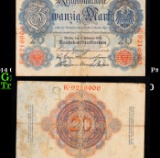 1914 Germany (WWI Era) 20 Marks Banknote P# 46b Grades vf++