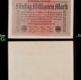 1923 Weimar Germany 50 Million Marks Hyperinflation Banknote P# 109a, Gray Paper, Watermark Crucifer