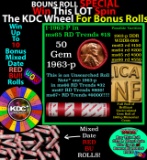 1-10 FREE BU RED Penny rolls with win of this 1963-p SOLID RED BU Lincoln 1c roll incredibly FUN whe
