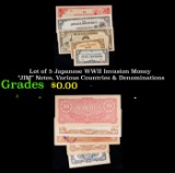 Lot of 5 Japanese WWII Invasion Money 