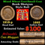 Small Cent Mixed Roll Orig Brandt McDonalds Wrapper, 1918-p Lincoln Wheat end, 1893 Indian other end