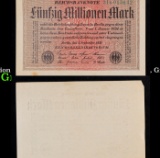 1923 Weimar Germany 50 Million Marks Hyperinflation Banknote P# 109a, Gray Paper, Watermark Crucifer