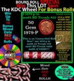 1-10 FREE BU RED Penny rolls with win of this 1979-p SOLID RED BU Lincoln 1c roll incredibly FUN whe