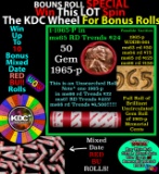 1-10 FREE BU RED Penny rolls with win of this 1965-p SOLID RED BU Lincoln 1c roll incredibly FUN whe