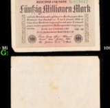 1923 Weimar Germany 50 Million Marks Hyperinflation Banknote P# 109d, Watermark G/D in Stars Grades