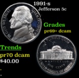 Proof 1991-s Jefferson Nickel 5c Grades GEM++ Proof Deep Cameo