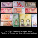 Lot of 25 Foreign Currency Notes - Variety of Countries, Years, Denominations!