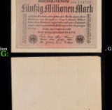 1923 Weimar Germany 50 Million Marks Hyperinflation Banknote P# 109a, Gray Paper, Watermark Crucifer