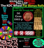 CRAZY Penny Wheel Buy THIS 1962-p solid Red BU Lincoln 1c roll & get 1-10 BU Red rolls FREE WOW