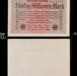 1923 Weimar Germany 50 Million Marks Hyperinflation Banknote P# 109a, Gray Paper, Watermark Crucifer