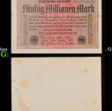 1923 Weimar Germany 50 Million Marks Hyperinflation Banknote P# 109a, Gray Paper, Watermark Crucifer