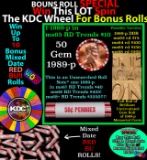 1-10 FREE BU RED Penny rolls with win of this 1989-p SOLID RED BU Lincoln 1c roll incredibly FUN whe
