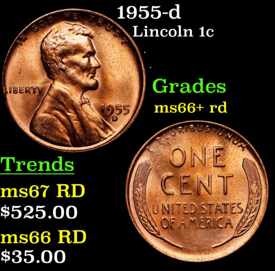 1955-d Lincoln Cent 1c Grades GEM++ RD