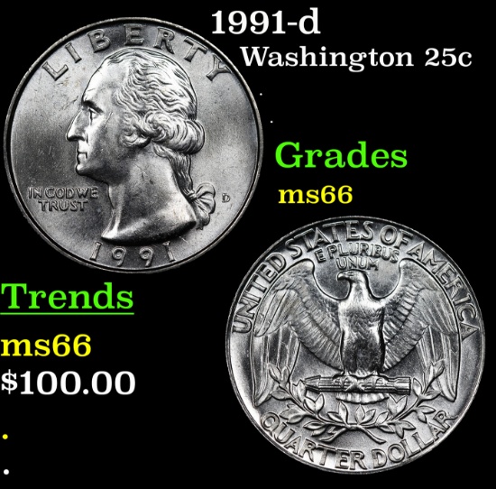 1991-d Washington Quarter 25c Grades GEM+ Unc