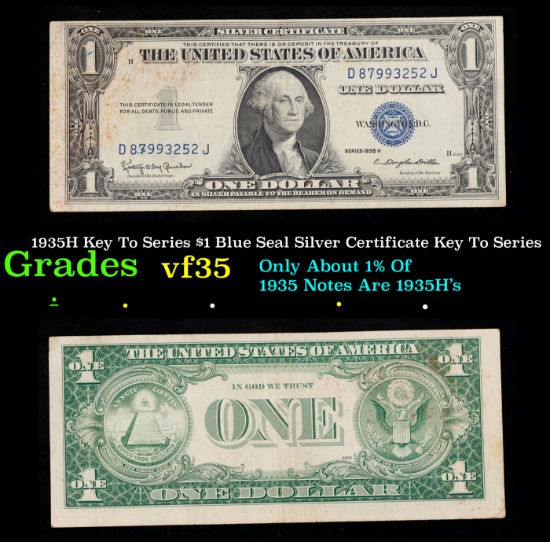 1935H Key To Series $1 Blue Seal Silver Certificate Key To Series Grades vf++
