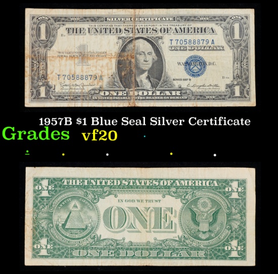 1957B $1 Blue Seal Silver Certificate Grades vf, very fine