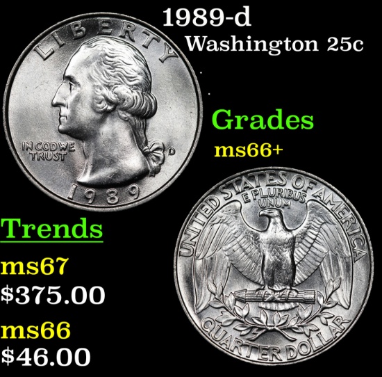 1989-d Washington Quarter 25c Grades GEM++ Unc