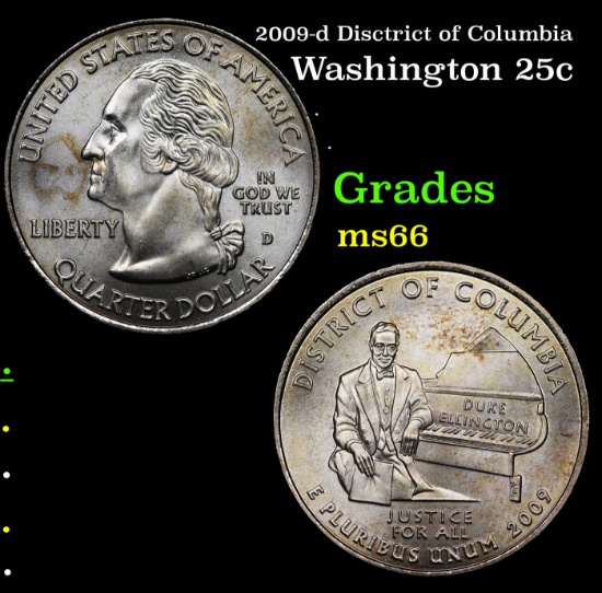 2009-d Disctrict of Columbia Washington Quarter 25c Grades GEM+ Unc