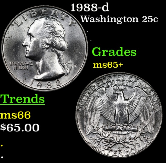 1988-d Washington Quarter 25c Grades GEM+ Unc