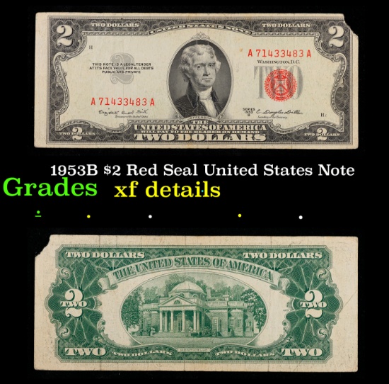 1953B $2 Red Seal United States Note Grades xf details