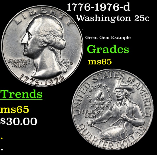 1776-1976-d Washington Quarter 25c Grades GEM Unc