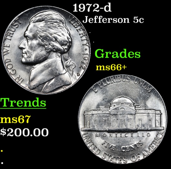 1972-d Jefferson Nickel 5c Grades GEM++ Unc