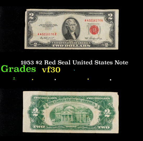 1953 $2 Red Seal United States Note Grades vf++