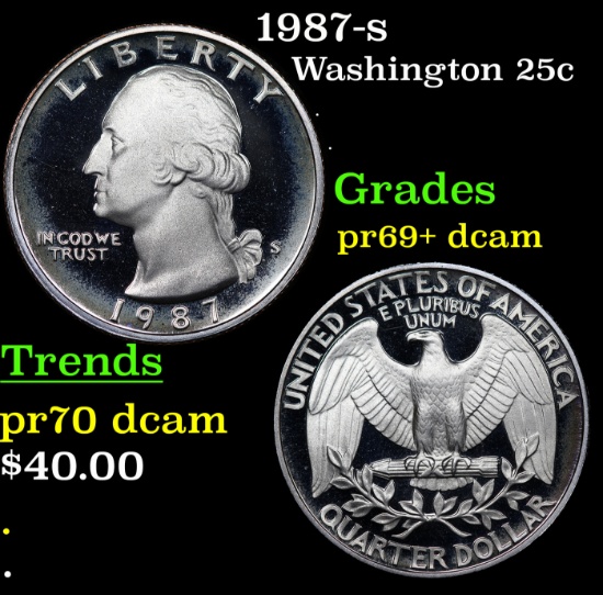 Proof 1987-s Washington Quarter 25c Grades GEM++ Proof Deep Cameo