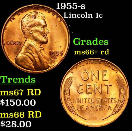 1955-s Lincoln Cent 1c Grades GEM++ RD