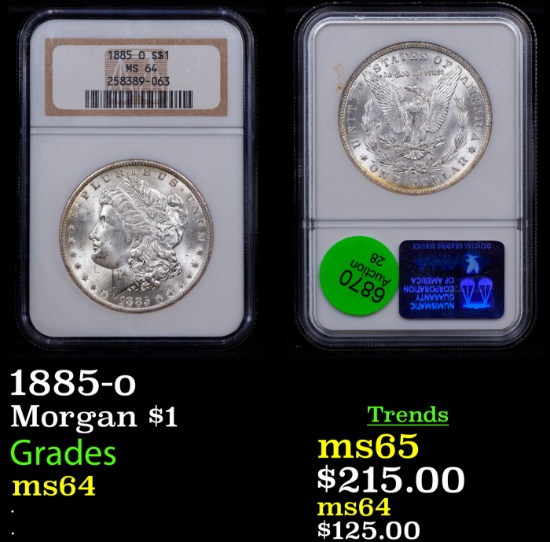 NGC 1885-o Morgan Dollar $1 Graded ms64 By NGC